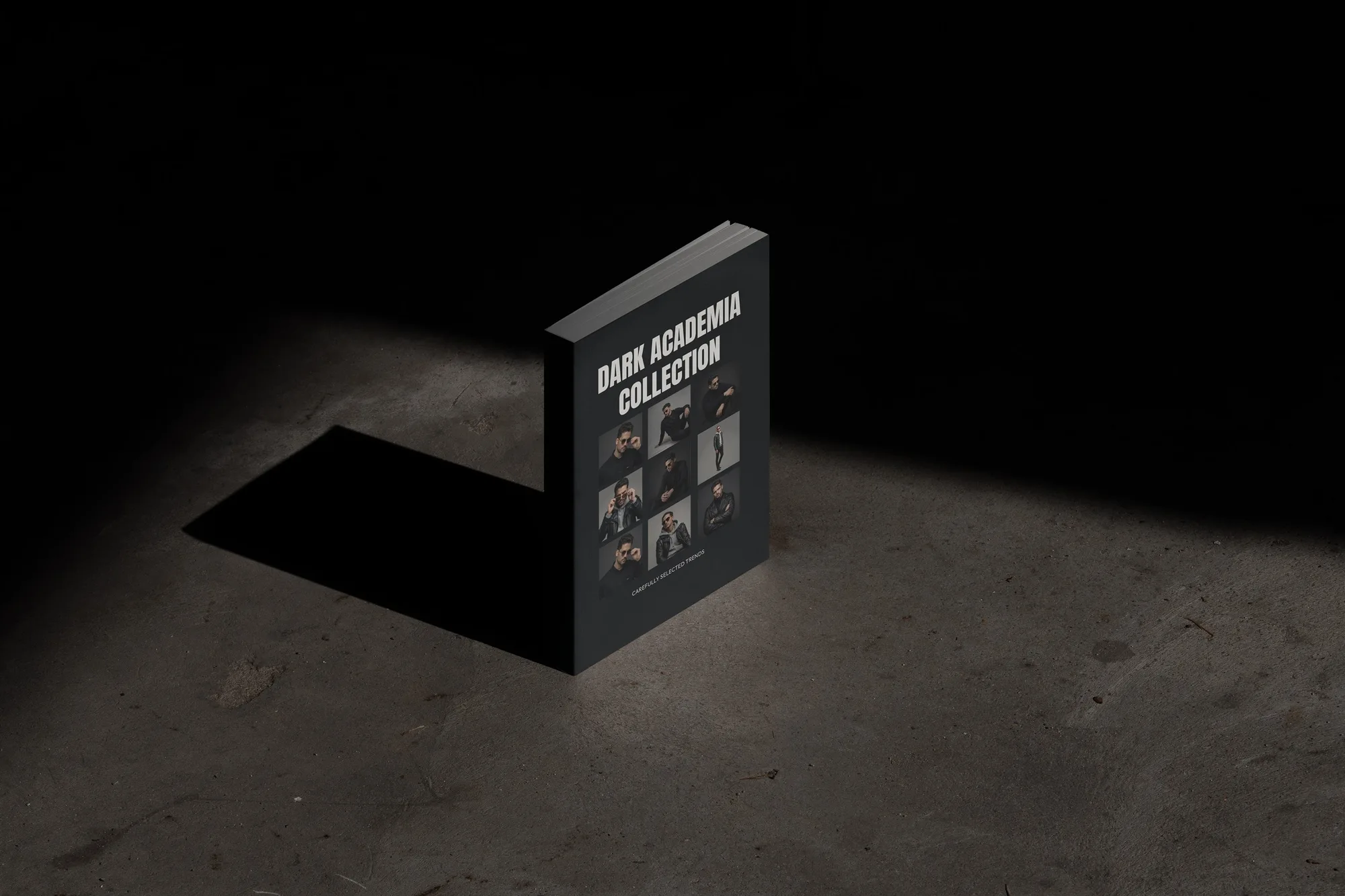 Dark Academia Collection lookbook, standing on concrete in a shaft of light