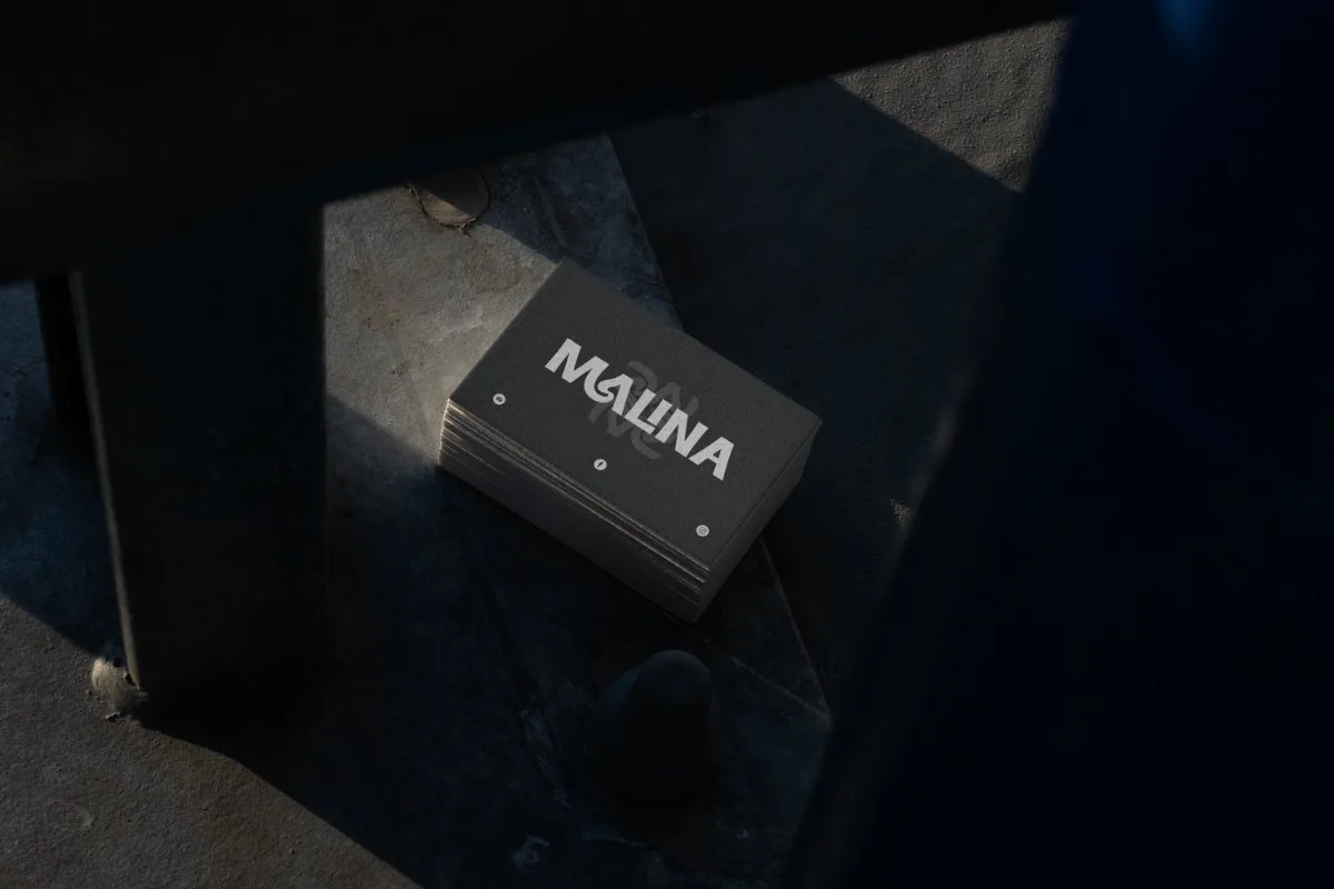 Malina business cards on concrete steps