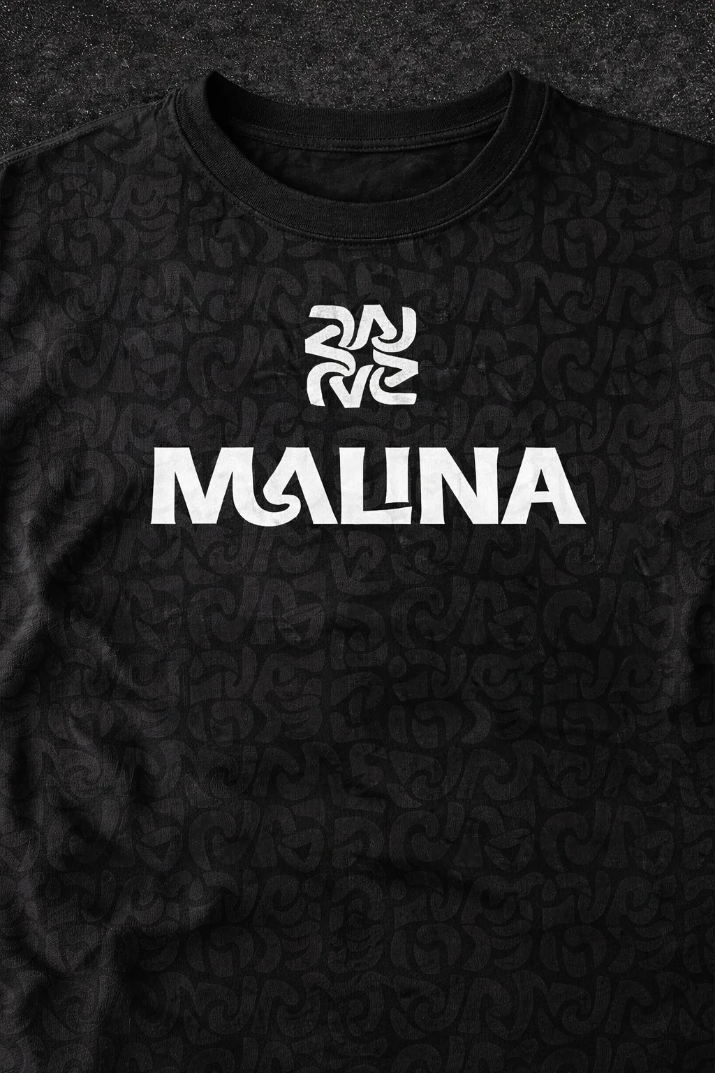 Malina t-shirt flat lay with monogram pattern